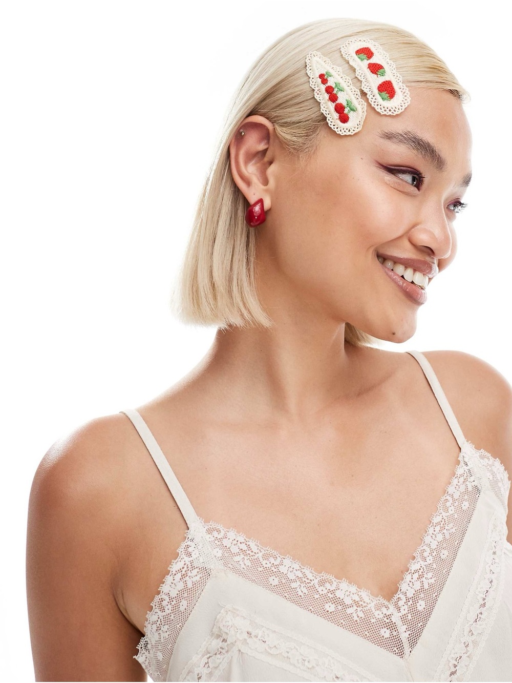 ASOS Reclaimed Vintage hair clip 4 pack with cherry and strawberry